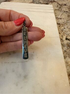 Sterling Silver Diamond “BELIEVE” Pendant | Oxidized 925 | Pavé Diamonds